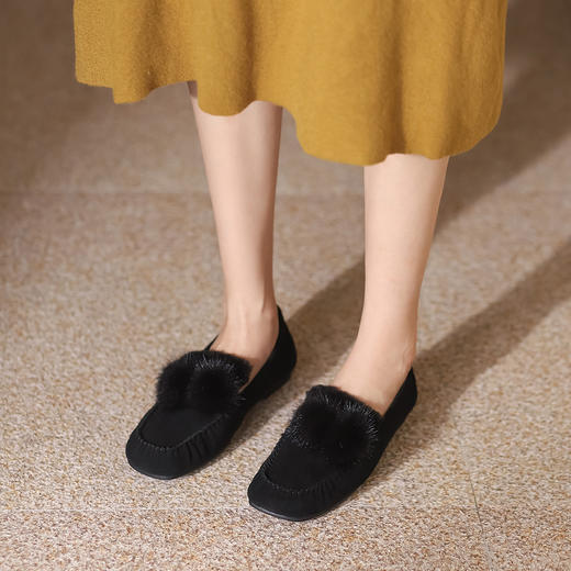 西村名物22年秋冬专柜同款女士平底休闲一脚蹬豆豆鞋毛毛鞋女外穿36341 商品图1