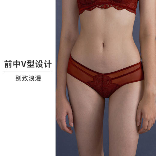 HSIA遐 中腰平角裤女星空蕾丝拼网纱性感V型舒适透气纯棉裆底内裤 商品图1