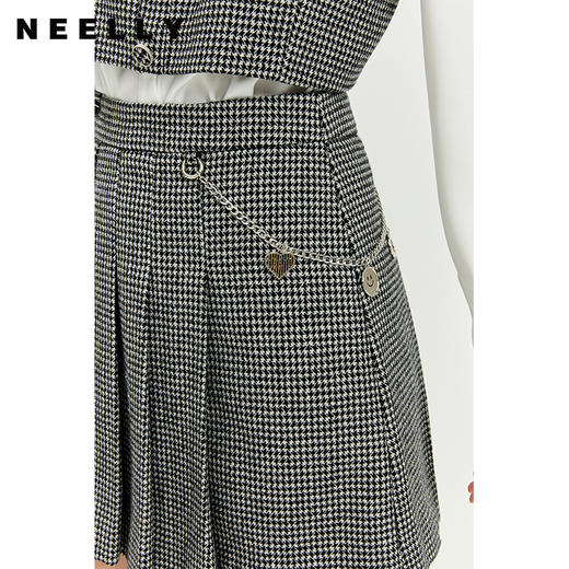 NEELLY纳俪商场同款半身裙女2021新款千鸟格高腰百褶裙羊毛A字裙N21101E01028 商品图2