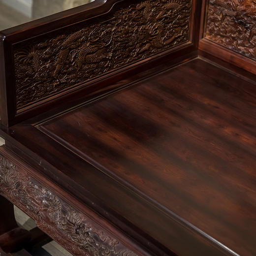 紫檀彭牙鼓腿带托泥满雕云龙纹三屏风大宝座（附脚踏） 商品图2