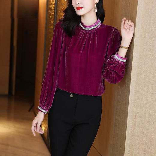 JH8868 2021秋装新款钉珠高端金丝绒上衣女 商品图2