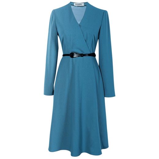 剩S/M/L/XL 米思阳2025春季新款轻熟连衣裙春装纯色简约长袖v领通勤气质a字裙1746 商品图4