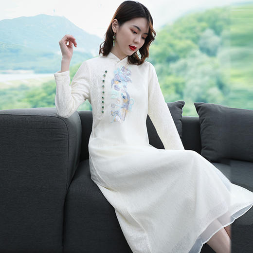 上海旗袍厂KDS-2188秋冬新款连衣裙套头打底长袖刺绣文艺棉显瘦女装 商品图1