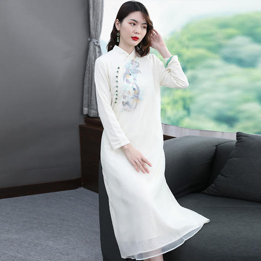 上海旗袍厂KDS-2188秋冬新款连衣裙套头打底长袖刺绣文艺棉显瘦女装 商品图2