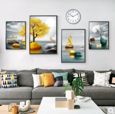 好久不见 客厅装饰画沙发背景墙挂画现代简约北欧风格墙画轻奢壁画 四联组合画（建议2-2.5米墙面）福禄望月 商品图0