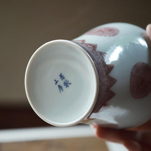 【愚彻山房】【青花釉里红团花纹摇铃尊】口径3.2cm 高23.2cm 商品图4