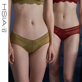 HSIA遐 中腰平角裤女星空蕾丝拼网纱性感V型舒适透气纯棉裆底内裤
