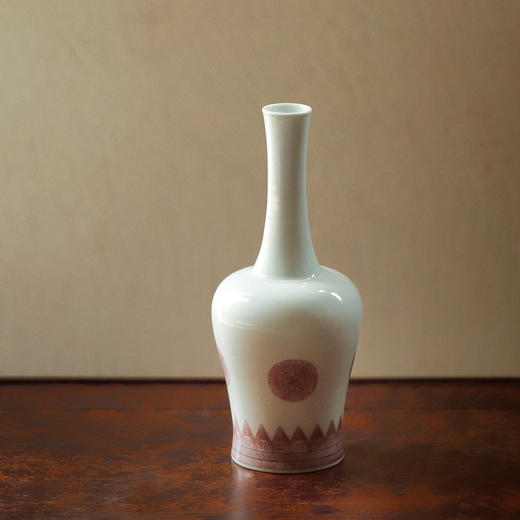 【愚彻山房】【青花釉里红团花纹摇铃尊】口径3.2cm 高23.2cm 商品图0