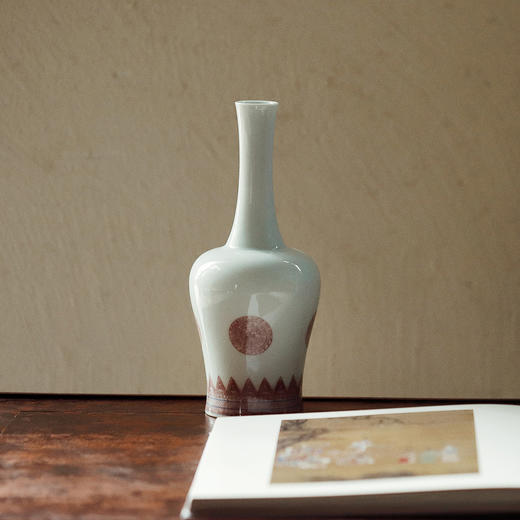 【愚彻山房】【青花釉里红团花纹摇铃尊】口径3.2cm 高23.2cm 商品图1