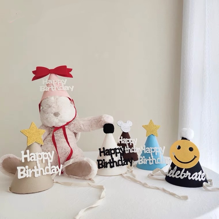 ins风毛毡生日派对帽（红蓝黑颜色随机）（仅随蛋糕一起配送）