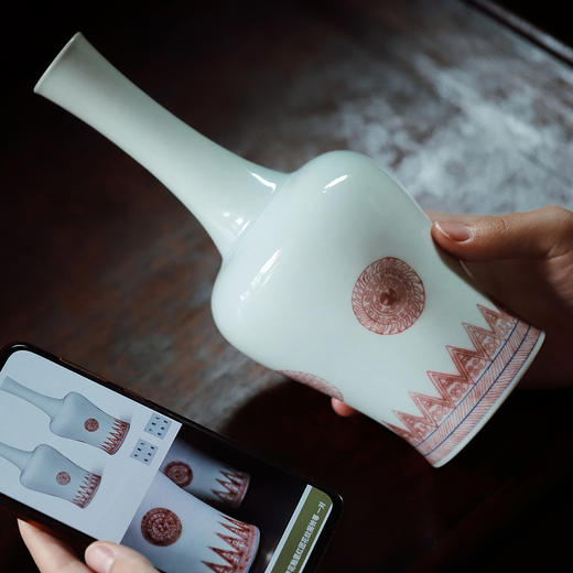 【愚彻山房】【青花釉里红团花纹摇铃尊】口径3.2cm 高23.2cm 商品图3