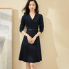 剩S/M/L/XL 米思阳2025春季新款轻熟连衣裙春装纯色简约长袖v领通勤气质a字裙1746 商品缩略图0
