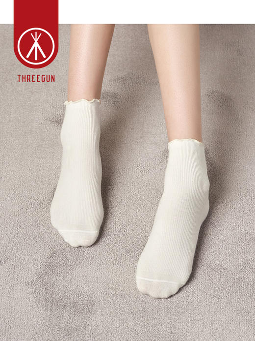 Threegun三枪 纯色花边中筒女袜(1双装)-91178Z031 商品图9