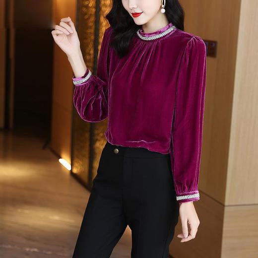 JH8868 2021秋装新款钉珠高端金丝绒上衣女 商品图3