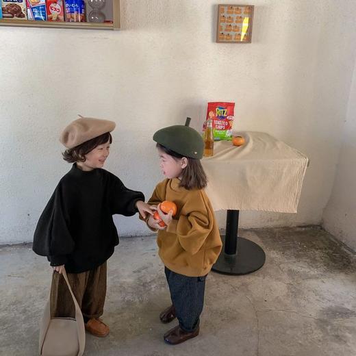 【母婴】秋冬新款儿童拉绒半高领卫衣女宝宝蝙蝠泡泡袖上衣外套 商品图1