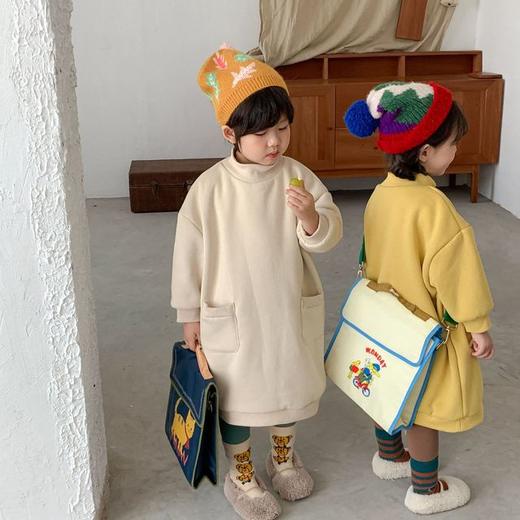 【母婴】韩国童装同款儿童中长款卫衣男女儿童秋冬季新款加绒加厚套头上衣 商品图1