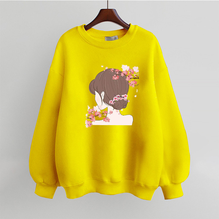 新款宽松慵懒卡通圆领套头棉质卫衣女春秋显瘦百搭长袖上衣外套女