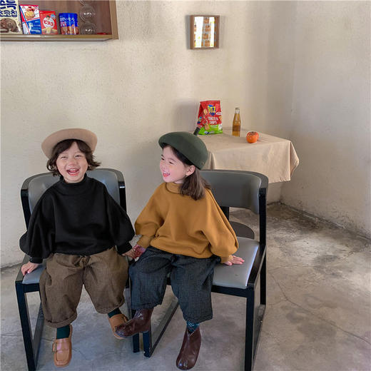 【母婴】秋冬新款儿童拉绒半高领卫衣女宝宝蝙蝠泡泡袖上衣外套 商品图0