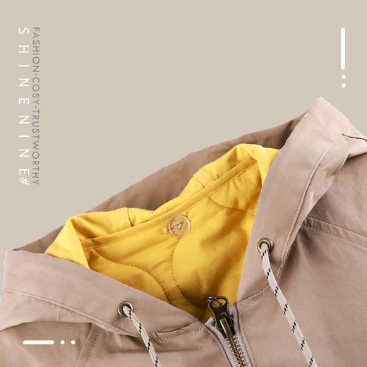 BH932472245拼接格纹帽衫中长款夹克 商品图1