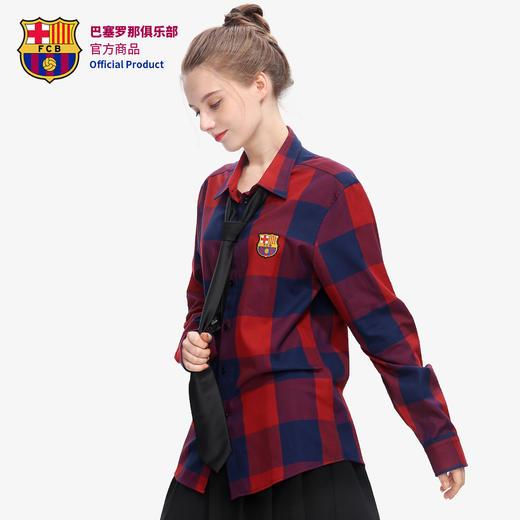 巴塞罗那俱乐部商品丨新款球迷红蓝格子纯棉衬衣休闲衬衫男女同款 商品图3