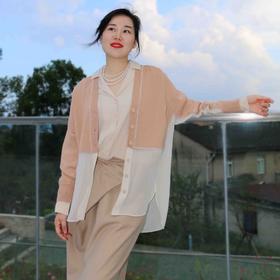 【à perles精奢】羊绒真丝拼接，贝壳扣，精致嵌边，超飘逸洋气开衫【特价清仓】