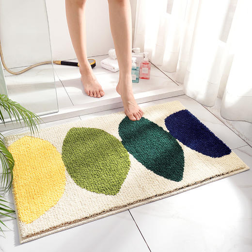 大江植绒地垫柠檬-米黄50*80卧室客厅地毯简约家用厨房卫生间门口吸水防滑脚垫子 商品图1