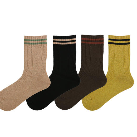 【49元6双】【2双装 6双6折】女士四季棉袜中长筒袜极舒棉双横条女袜时尚女袜【2122213】 商品图0