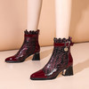 优雅个性，中跟踝靴尖头粗跟皮靴FLS-W163 商品缩略图2