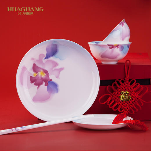 华光国瓷骨瓷餐具套装家用碗碟套装中式礼品新年春节送礼礼盒国韵天香 商品图3