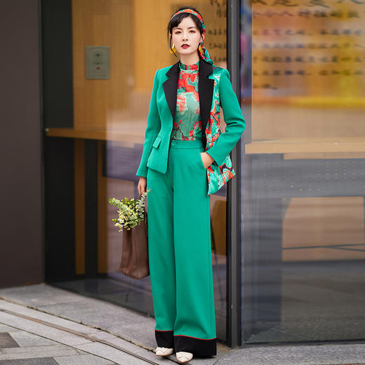 1202037 浮翠流丹 高端立体乱麻面料裤子 雾境 商品图2