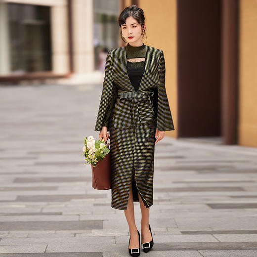 1202030 鎏金岁月 定制千鸟格提花粗纺料斗篷 雾境 商品图2