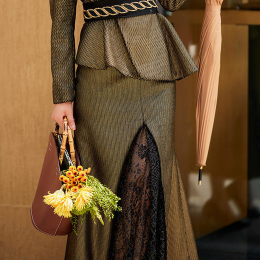 1202027 鎏金岁月 韩国进口定制烫金料人纹料半裙 雾境 商品图0