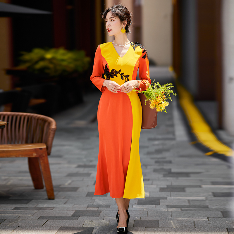 1202060 烟岚云秀 高端TR厚斜纹连衣裙 雾境