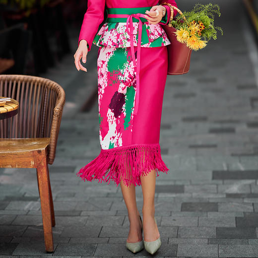 1202092 粉白黛绿 高端定制编织纹理进口面料，定制双面缎印花
半裙 雾境 商品图0