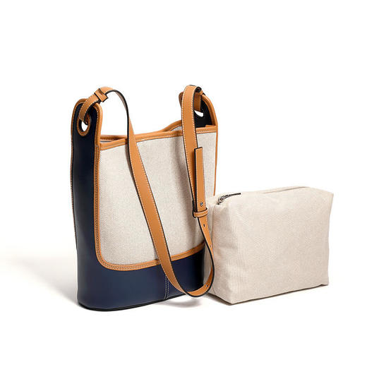 QSL1830 时尚牛皮帆布水桶包包女秋季大容量包包新款潮女包单肩斜挎包 商品图3