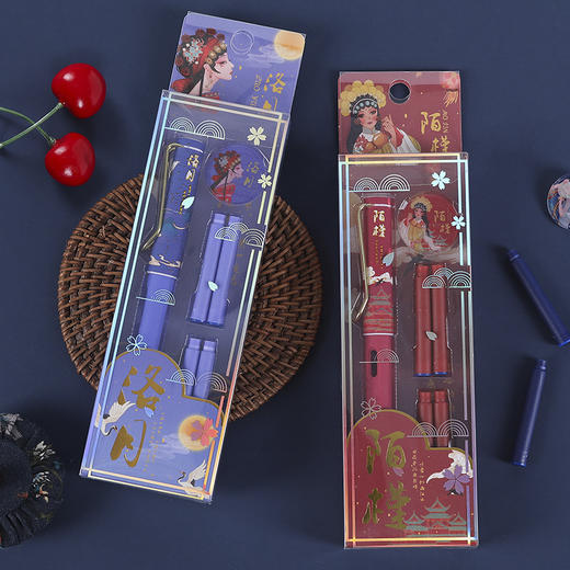 【复古国潮钢笔】古风办公文具国风可换墨囊可替换1-6年级墨胆初学者练字中小学生用儿童晶蓝色墨水EF笔尖3.8mm标准口径通用钢笔替芯 商品图3