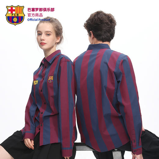 巴塞罗那俱乐部商品丨新款球迷红蓝条纹纯棉衬衣休闲衬衫外套男女 商品图2