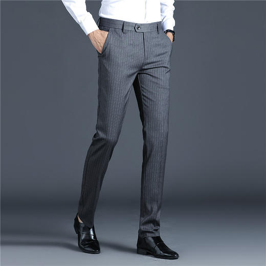 【服饰鞋包】男士商务休闲西裤薄厚两款春秋时尚竖条纹裤子修身免烫西装裤 商品图1