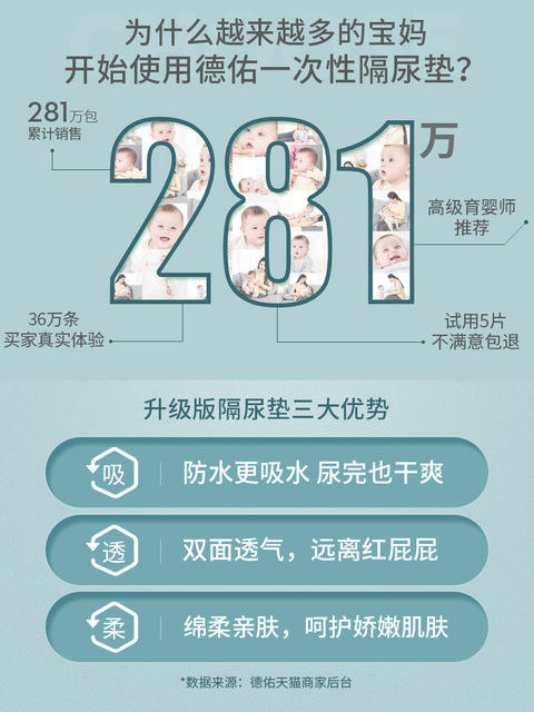 【母婴】德佑婴儿一次性隔尿垫防水透气儿童尿布垫防漏不可洗15片 商品图3