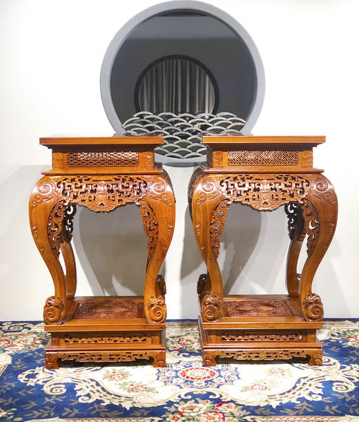 红桥红  家具严选  缅甸花梨（大果紫檀）【115仿乾隆团寿纹 清式大香几】 商品图0