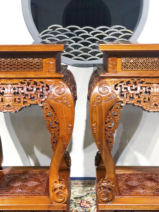 红桥红  家具严选  缅甸花梨（大果紫檀）【115仿乾隆团寿纹 清式大香几】 商品图1