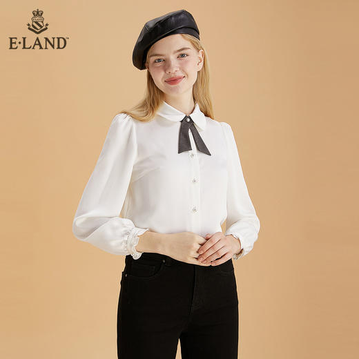 ELAND甜美娃娃领小领结泡泡袖白衬衫EEBWB4TC2M 商品图2