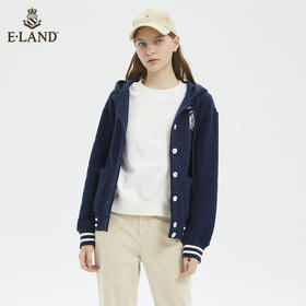 ELAND学院徽章菱纹抽绳纯色连帽卫衣开衫EEMTB4TC6M