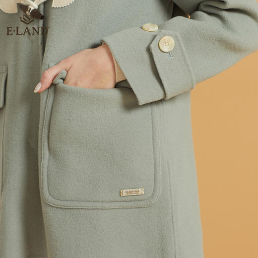 ELAND	甜美纯色中长款牛角扣连帽大衣EEJWB49C2M 商品图3