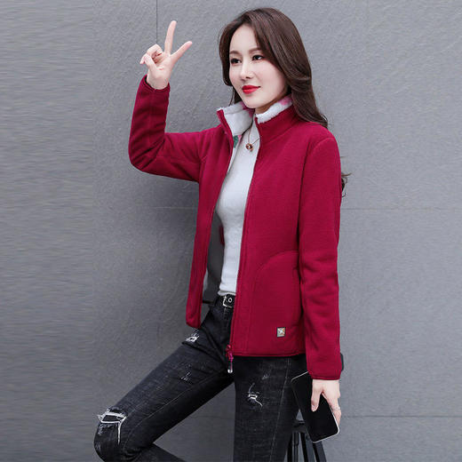 LJ-8696 双面穿摇粒绒外套女秋冬装2021新款时尚立领中老年妈妈保暖抓绒衣 商品图5