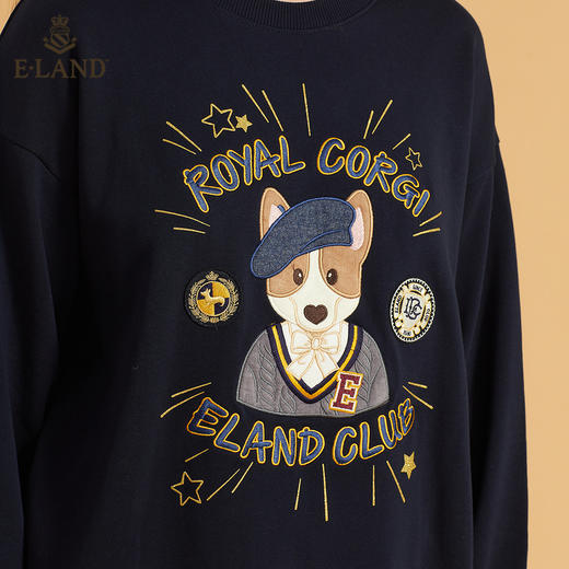 ELAND宽松舒适学院风柯基印花套头卫衣EEMTB49Q4N 商品图3