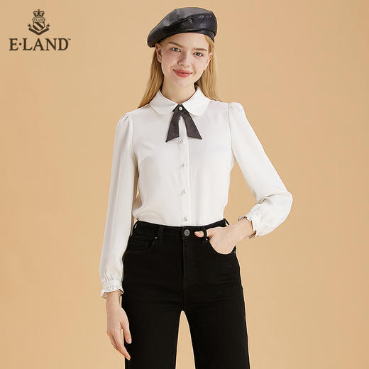 ELAND甜美娃娃领小领结泡泡袖白衬衫EEBWB4TC2M 商品图0