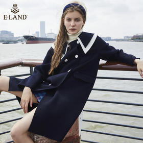 ELAND甜美双层领温暖气质双排扣毛呢外套EEJWB4TC7M