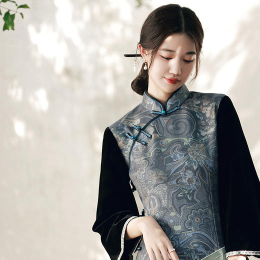 【旗袍】麂皮绒改良版旗袍 复古民国风老上海旗袍裙日常可穿 商品图2