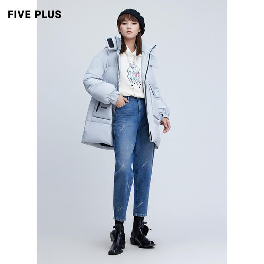 FIVE PLUS2021新款女冬装酷飒工装风羽绒服女白鸭绒中长连帽外套2nn4331330 商品图1